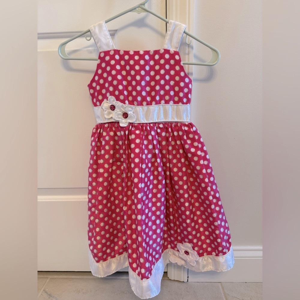 Youngland Pink and White Polka Dot Dress